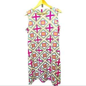MAHI GOLD Women’s Geometric Print Sleeveless Shift Dress Pink/Tan Extra Large